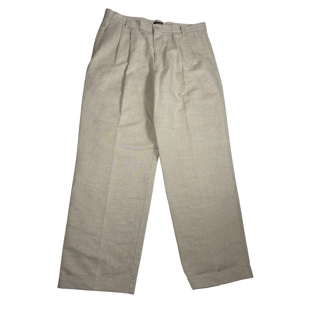 Dockers Mens 38x32 Relaxed Khakis Linen Cotton Pleated Cuffed Pants 40582 NEW